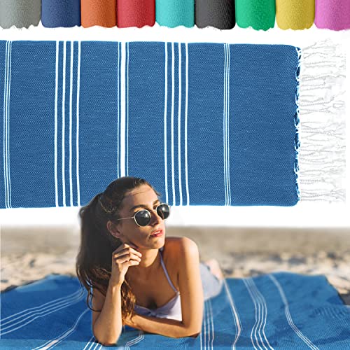 Turkish Beach Towel Set of 6 with 2 Towel Band - 100% Cotton 39 x 70 Inches  (Classic)
