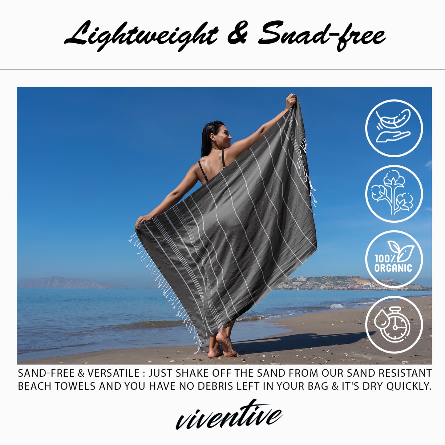 2 Packs Cotton Turkish Beach Towels Sand Free Quick Dry Oversized